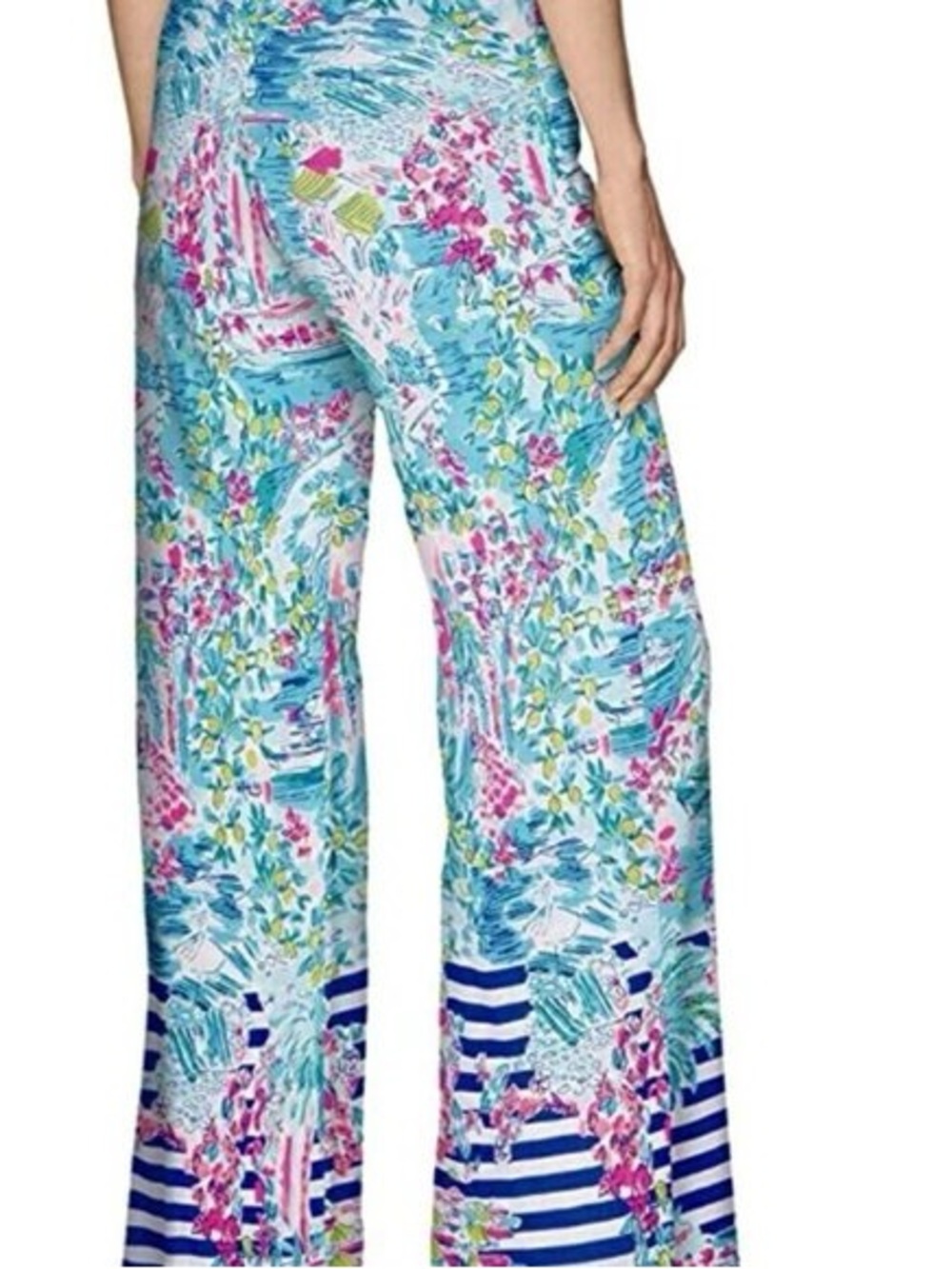 Lilly Pulitzer Blue Multi Floral Wide-Leg Vacation Lounge Pants M